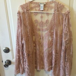 Blush lace long sleeve sheer sweater